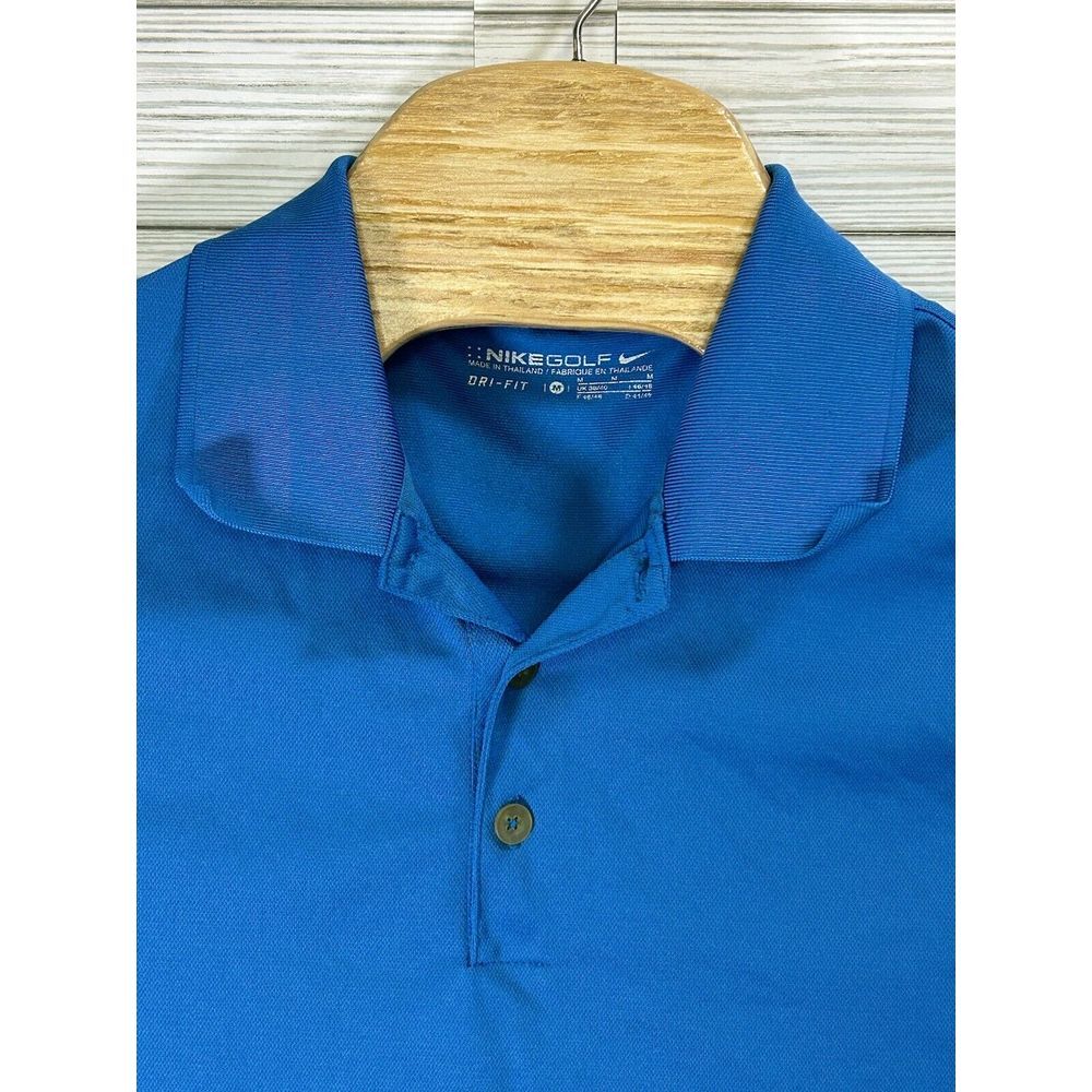 Nike Golf Dri Fit Polo Shirt Blue Athletic Polyester Logo Quality‎ Men's Med
